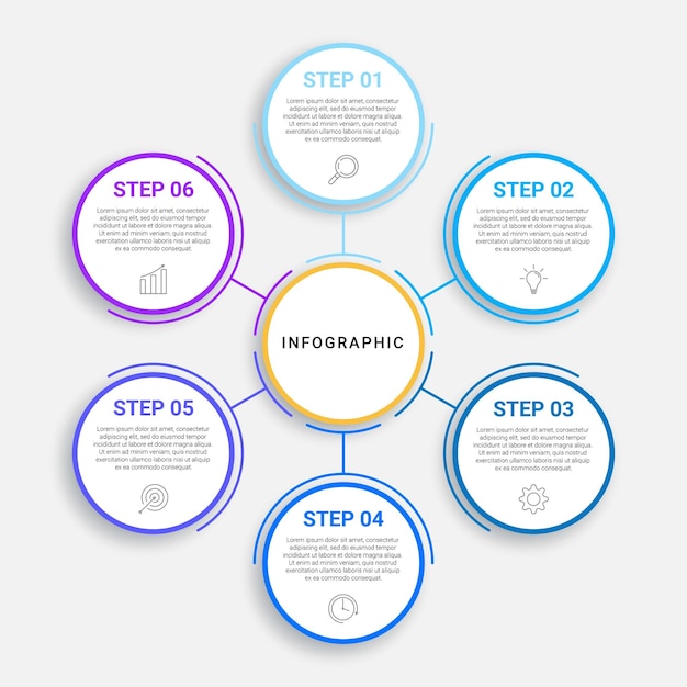 Круговой и линейный инфографический дизайн с 6 вариантами