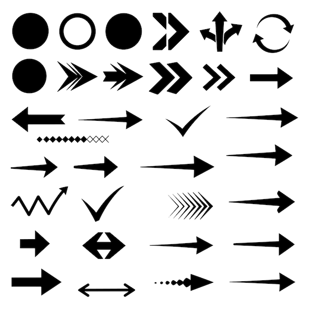 Circle arrow check mark en line element silhouette bundel voor UI-ontwerp iconen infographics