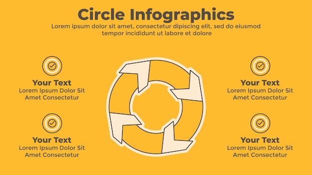 Vettore modello di infografica a quattro passaggi cerchio e freccia