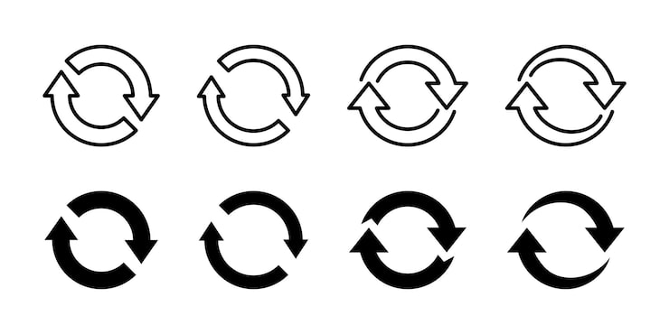 Vector circle arrow refresh icon circular repeat button rotating arrows symbol reload reuse recycling vector illustration sync and update sign repeat and loop circulation pictogram loading cycle