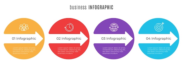 Vettore modello di infografica timeline cerchio e freccia 4 passaggi