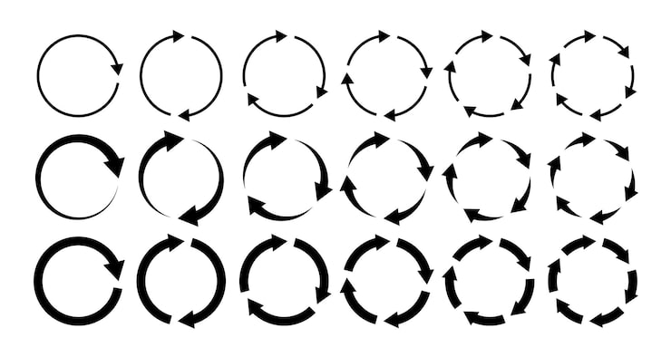 Vector circle arrows circular process rotate infographic element round step loop sync loading arrow symbol rotation option editable stroke vector recycle refresh signs circulation and dynamic movement