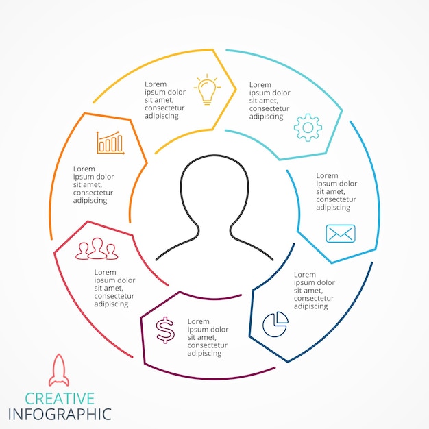 Vettore diagramma a frecce circolari infografica con 7 passaggi e opzioni