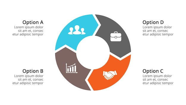 Circle arrows diagram Vector Infographic Presentation template Chart 4 options steps