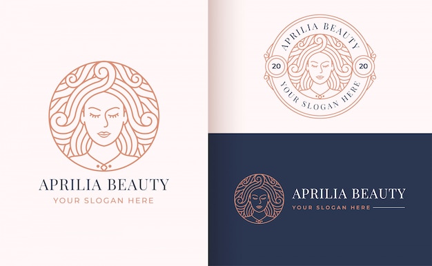 Vector circle badge line art women logo design