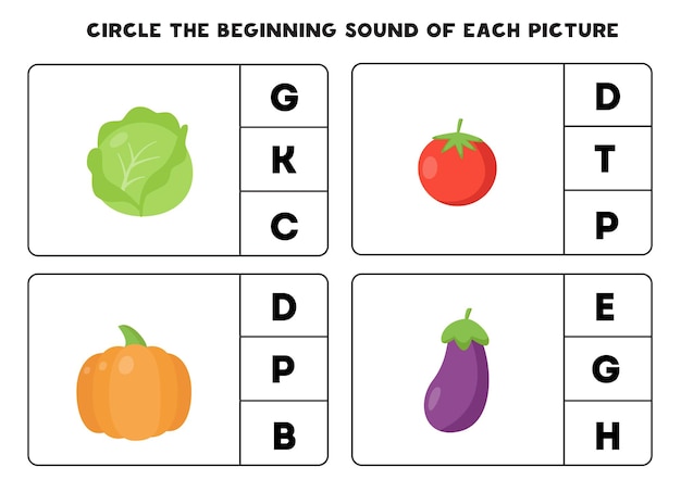 Circle the beginning sound of each picture. educational game for kids.