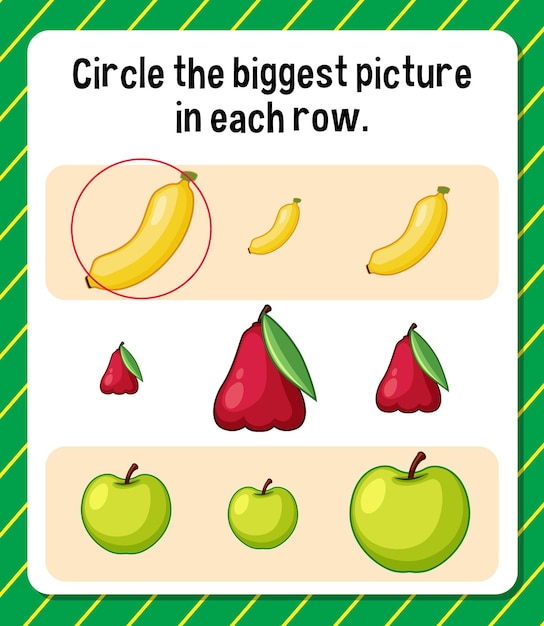 Vector circle the biggest picture in each row worksheet for children