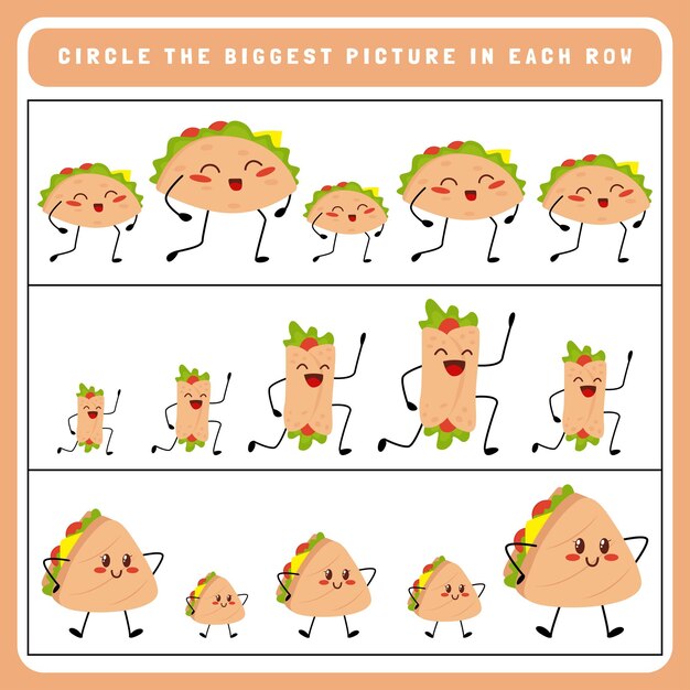 Circle the biggest picture in each row worksheet