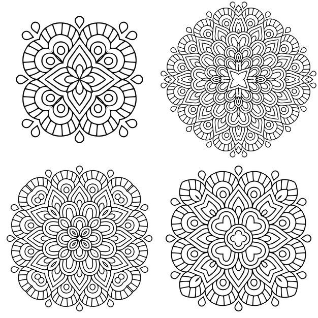Круглый черно-белый орнамент, декоративная круглая кружевная коллекция