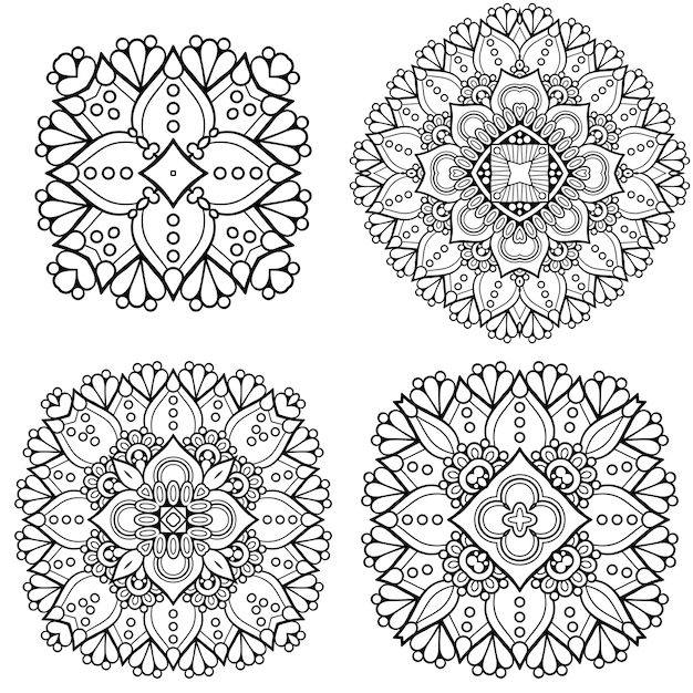 Circle black and white ornament, ornamental round lace collection