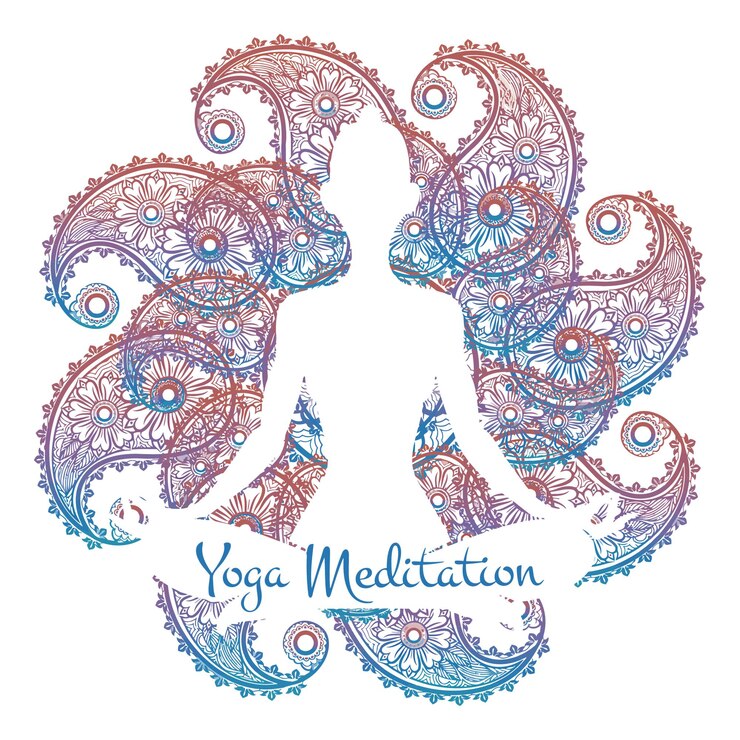 वेक्टर a circle of blue and pink designs with the word yoga on it