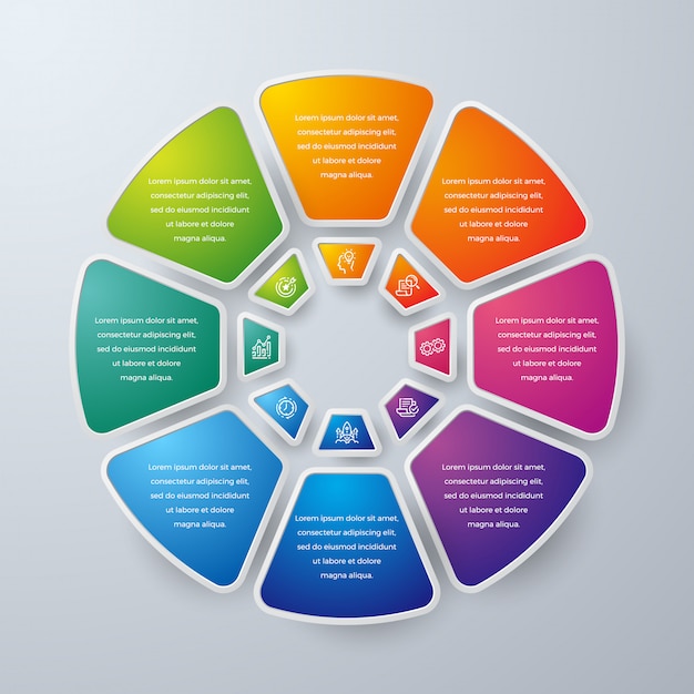 Circle Business Infographic-ontwerp met 8 proceskeuzes of stappen.