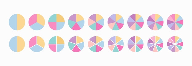 Diagramma circolare diviso in fette set di segmenti e pezzi diagramma a torta schema rotondo con settori