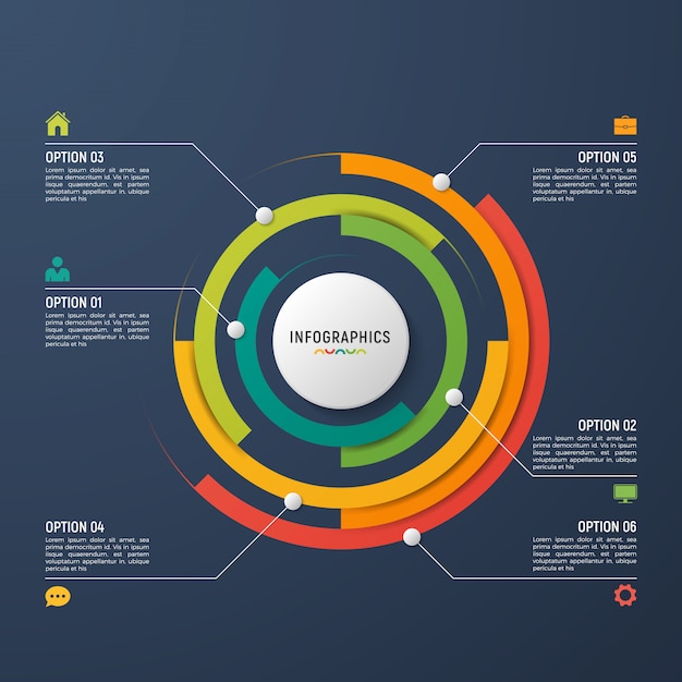 Vettore modello di infografica grafico a cerchio per la visualizzazione dei dati.