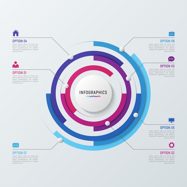 Modello di infografica grafico a cerchio per la visualizzazione dei dati.