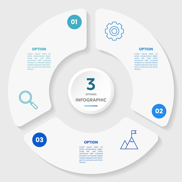 Vector circle chart infographic template with 3 options for presentations