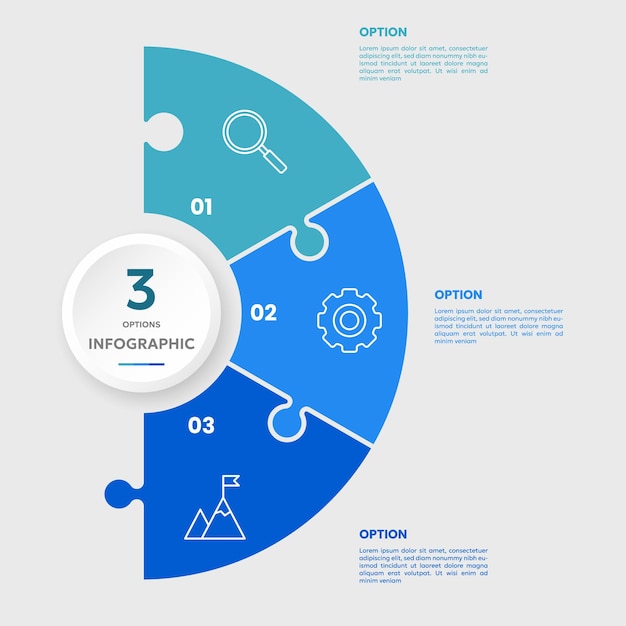 Circle chart infographic template with 3 options for presentations