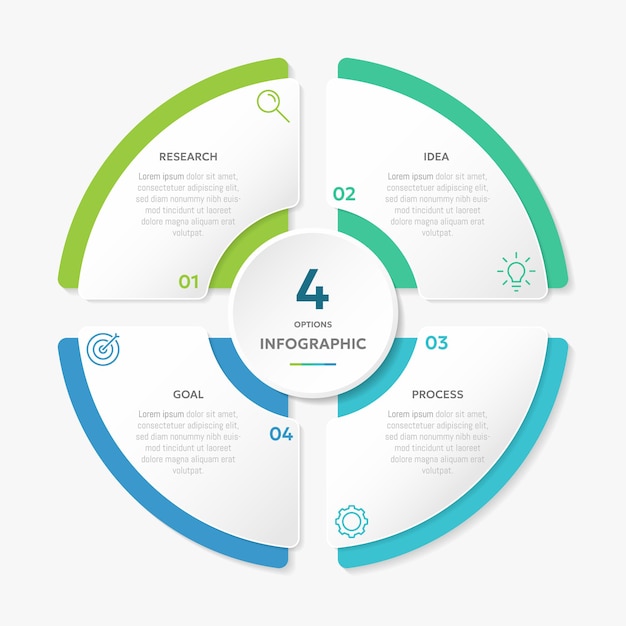 Circle chart infographic template with 4 options for presentations