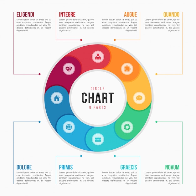 Circle chart infographic template with  parts, processes, steps