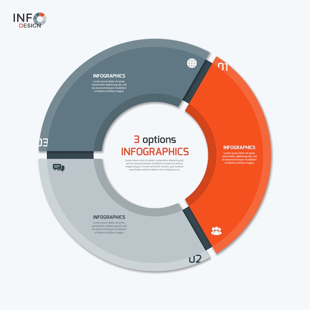 세 가지 옵션이있는 원형 차트 Infographic 템플릿