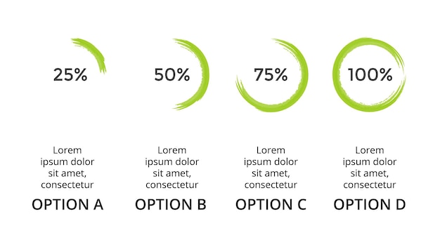 원형 차트 수채화 인포 그래픽 템플릿 브러시 스트로크 배너 손으로 그리기 4 단계 옵션