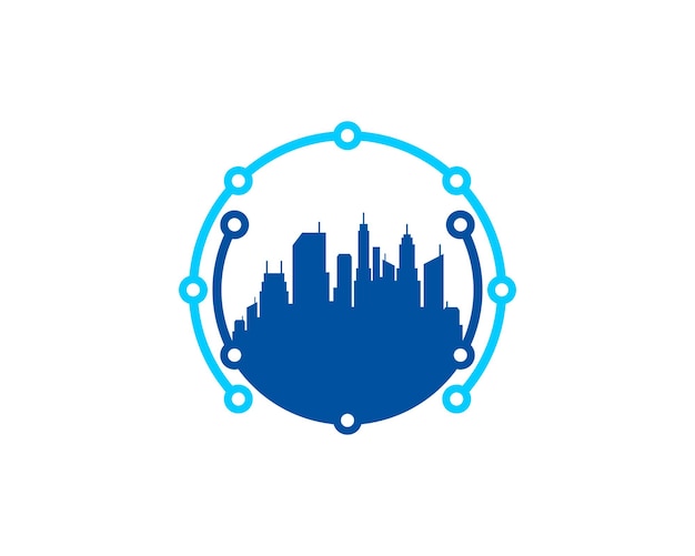 Circle circuit tech with city building in the middle