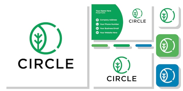 Circle in combination symbol initials tree growth nature with business card template