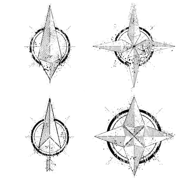 벡터 서클 컴퍼스 블랙 그런지 화살표 세트