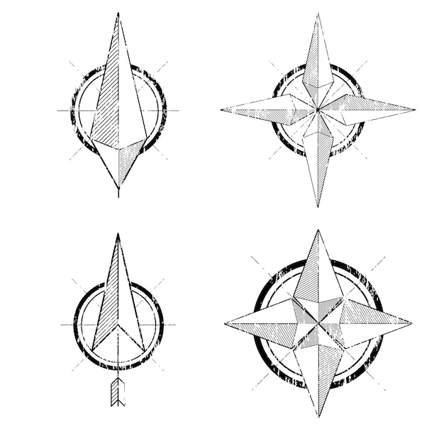 원형 나침반 흰색 그런 지 화살표 세트
