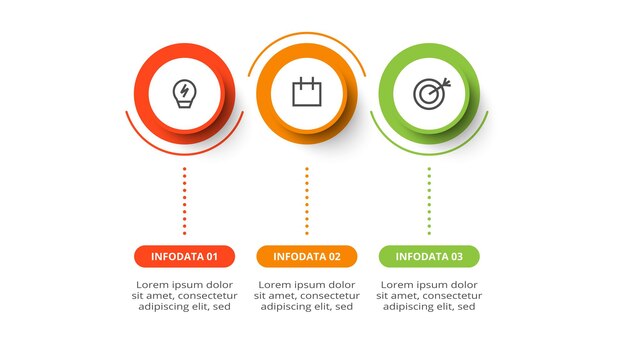 3 つのステップ オプションのパーツまたはプロセスを含むインフォ グラフィックのサークル コンセプト ビジネス データの視覚化