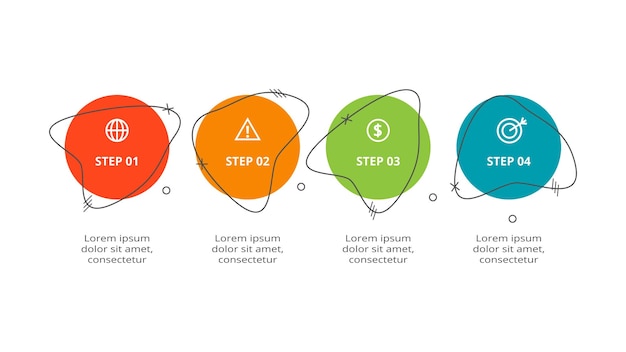 4 つのステップ オプションのパーツまたはプロセスを含むインフォ グラフィックのサークル コンセプト ビジネス データの視覚化