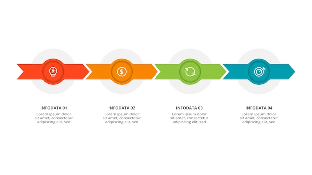 Concetto di cerchio per infografica con 4 passaggi opzioni parti o processi visualizzazione dei dati aziendali