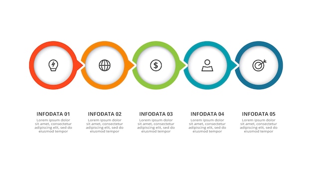 5단계 옵션 부품 또는 프로세스 비즈니스 데이터 시각화가 포함된 인포그래픽의 원 개념