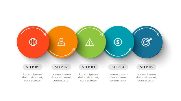 Concetto di cerchio per infografica con 5 passaggi opzioni parti o processi visualizzazione dei dati aziendali