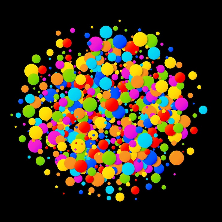 Vector circle confetti round papers isolated on black background birthday template and holiday design