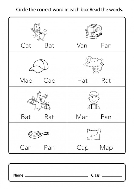 Circle the correct word in each box read the words.color the picture illustration