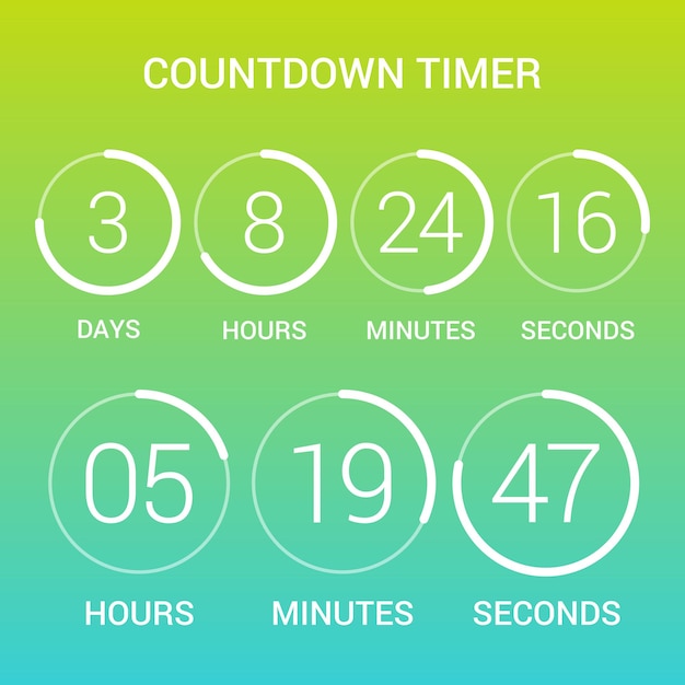 Circle countdown clock counter timer on gradient. vector time remaining count down round indicator scoreboard of day, hour, minutes and seconds. can be used for web page upcoming event template design