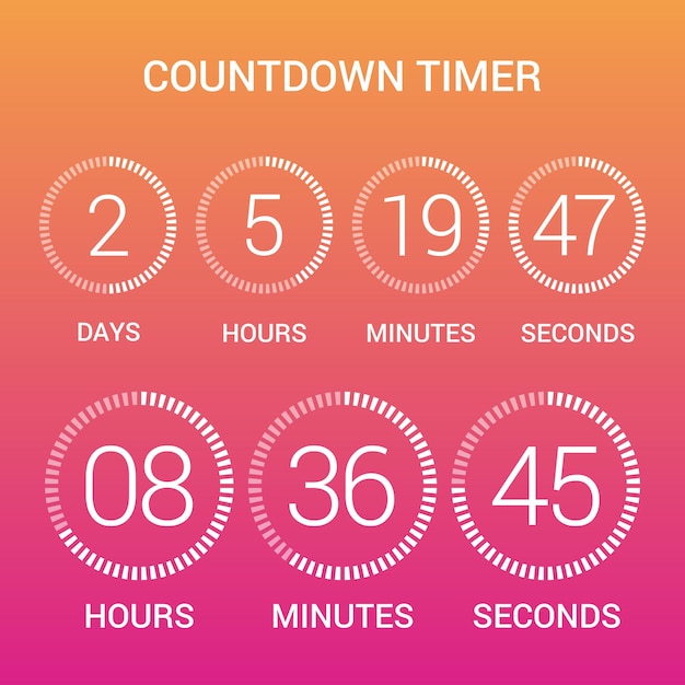 Circle countdown clock counter timer on gradient. vector time remaining count down round indicator scoreboard of day, hour, minutes and seconds. can be used for web page upcoming event template design