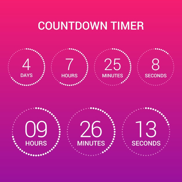 Circle countdown clock counter timer on gradient. vector time remaining count down round indicator scoreboard of day, hour, minutes and seconds. can be used for web page upcoming event template design