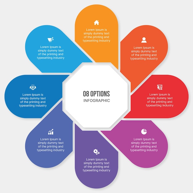 Вектор Дизайн шаблона инфографики кругового цикла с 8 шагами