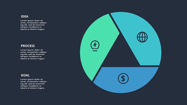 Vector circle dark infographic with 3 elements template for web on a black background business presentation vector