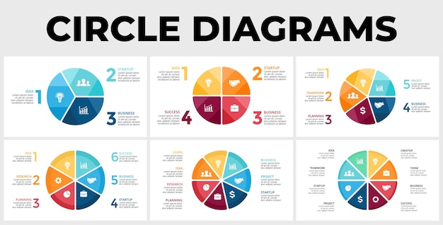 Vettore diagramma circolare modello di presentazione infografica vettoriale 3 4 5 6 7 8 passi delle opzioni del grafico