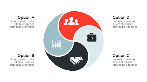 Circle diagram Vector Infographic Presentation template Chart 4 options steps