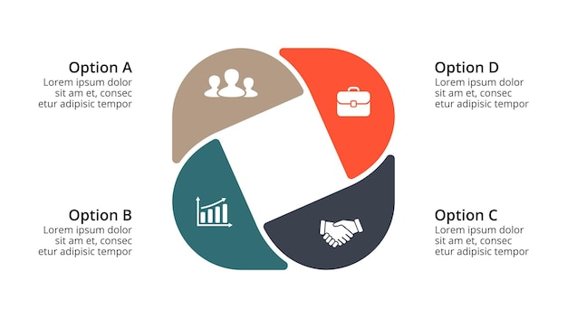 Vettore diagramma circolare modello di presentazione infografica vettoriale grafico 4 passaggi delle opzioni