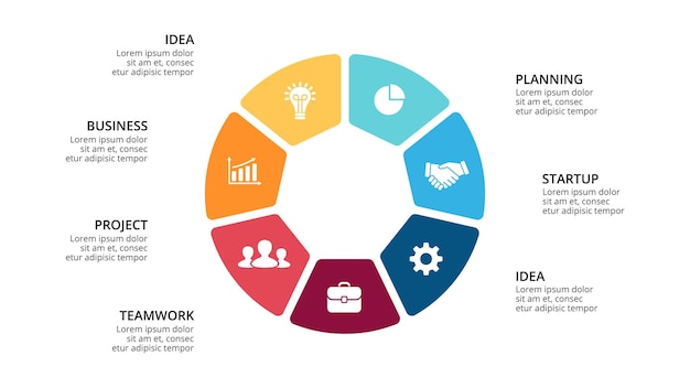 Circle diagram Vector Infographic Presentation template Chart 7 options steps