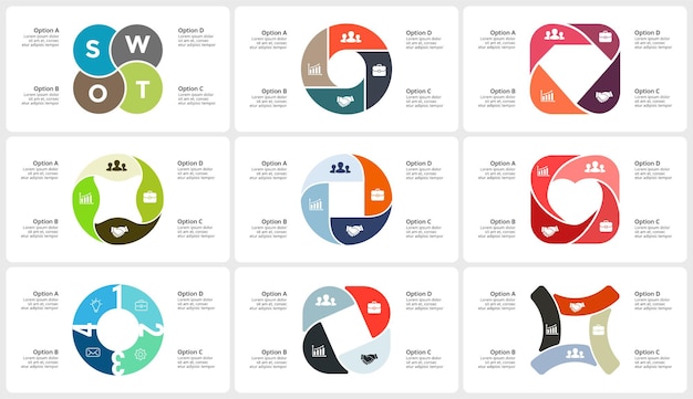 Vector circle diagrams infographics with 4 steps and options cycle charts