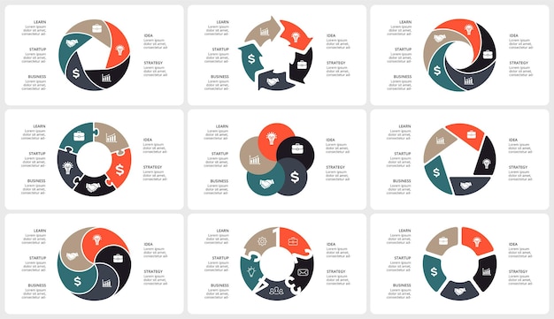 Vettore diagrammi circolari infografiche con 5 passaggi e opzioni grafici ciclici