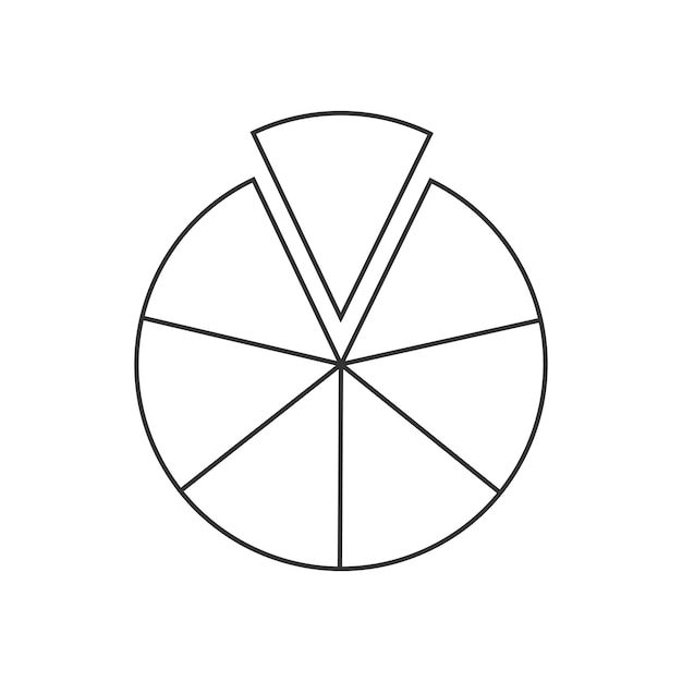 Cerchio diviso in 7 segmenti. forma di torta o pizza tagliata in sette fette uguali. grafico rotondo delle statistiche