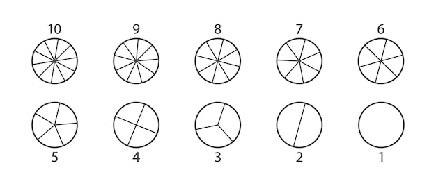 Vector circle division fraction pie 10 slice chart vector line icon infographic piece pizza ten part