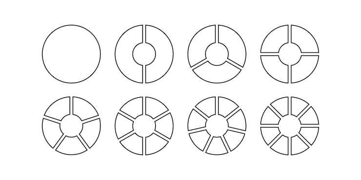 Vector circle division infographic icon set pie chart divided 678 equal parts pizza or donut round diagram